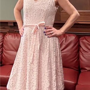 Sharagano Lace Midi Dress in Soft Pink